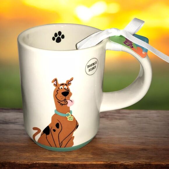 Scooby-Doo Rae Dunn SCOOBY DOO Double-Sided Mug Dog Paw Print Inside NWT - Picture 1 of 3